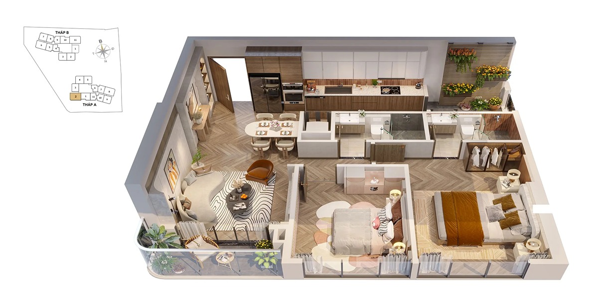 2PN dự án Vlasta Phú Thuận